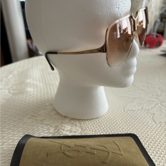 Gold YSL Aviator Sunglasses with Original Case